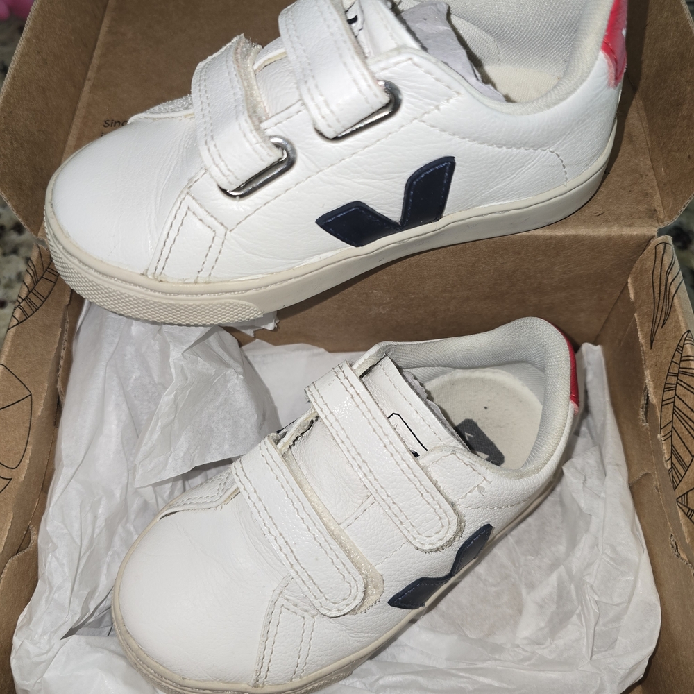 Veja Kids White and Navy Sneakers